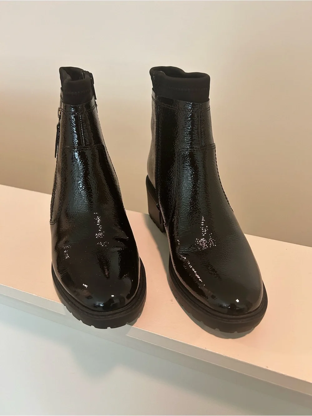 New Salvia Black Patent Ankle Boots with Side Zipper 38
